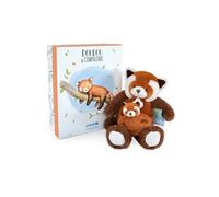DOUDOU ET COMPAGNIE - Peluche Panda Roux Avec Son Bébé - 25 cm - Couleur Marron - Collection Unicef - Avec Boite Cadeau - Idée Cadeau Bébé Naissance - Garantie Doudou Perdu - DC3985