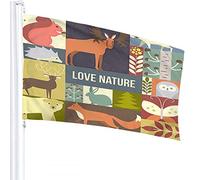 Animal Flag 3x5 FT Nature Reindeer Fox Moose Bear Hedgehog Bird Rabbit Outdoor Flags Large Welcome Yard Banners Home Garden Yard Lawn Decor