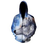 Animal Forest Howling Wolf Zip Hoodie Femmes/Hommes Animal Wolf Sweats à Capuche imprimés en 3D Pullover Cool Hooded Sweatshirt Vêtements d’extérieur