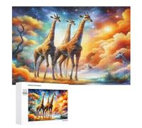 Animal Girafe 1000 Pièces Puzzle en Bois pour Adultes Enfants, Puzzles Impossible, Jeu D'adresse pour Toute La Famille, （75×50cm）