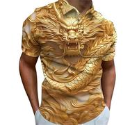 Animal Graphic Polo Homme Tigre Lion Panda Dragon Imprimé en 3D Bête Féroce Bouton vers Le Col À Revers T-Shirt D’été Casual À Manches Courtes Golf Tee Tops