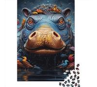 Animal Hippo Puzzle 1000 Pieces Cadeau Unique Jeu Éducatif Défi Jouet À De Qualité Supérieure Peinture Art pour Adultes Et Enfants À Partir De 14 Ans 1000pcs (75x50cm)