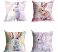 Animal Housse Coussin 50 x 50cm Lot de 4, Impression Recto Verso Exterieur Taie Oreiller Lapin, Impermeable Housse de Coussin Con Fermeture éclair Invisible pour Exterieur Canapé Decoration GFBZ-1838