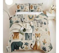 Animal Housse de Couette 135x200 ThèMe Enfantin 3 Piè Parure de Lit Microfibre avec Fermeture Éclair, Parure de Couette avec 2 Taie Oreillers 65x65cm F2138