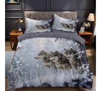 Animal Housse de Couette 160x200 cm Loup Gris enneigé Parure de lit Microfibre Imprimée Douce avec 2 taies d’Oreiller pour Chambre Adulte, ado et Enfant