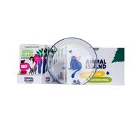 Animal Island Coffret avec Assiette en Verre Aliment Humide Complet pour Chat Pâté Crémeux de Bœuf et Poulet en Bouillon de Bœuf Sachet pour Chats Adultes, 12 x 100g Couleur de l'Assiette Aléatoire