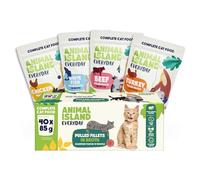 Animal Island Nourriture Humide pour Chat Adulte Ensemble Mélange de Saveurs Filets de Bouillon Dinde Poisson Blanc Poulet Boeuf sans Céréales sans Sucre Multipack Sachets, 40 x 85g