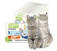 Animal Island Nourriture Humide pour Chat Adulte Filets Effilochés en Bouillon 2X Dinde 2X Poisson Blanc Aliment Complet sans Céréales Mix Saveurs, 4 x 85g