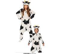 Animal Kigurumi Costume Carnaval Vache Jumpsuit Enfants Hoodie Bœuf Taches Queue Mignon Aventure Animaux Capuche Salopette Amusant, Taille : 128/134 Couleur : Blanc