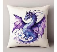 animal Kit Coussin Point de Croix,dragon violet,Coussin de Broderie avec Fil et Aiguille à Broder Point de Croix Broderie Pré-imprimé DIY pour Adulte,18x18in