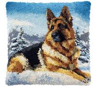 animal Kit De Crochet À Loquet Coussin,Berger allemand dans la neige,Kit de crochet de loquet,taie d'oreiller avec motif pré-imprimé pour la maison Noël,43x43cm