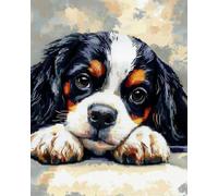 Animal Kit Point De Croix Portrait De Cavalier King Charles Spaniel Kits De Point De Croix Diy Pour Adultes Avec Aiguilles，Ciseaux，Enfile-Aiguilles Et Pré-Imprimés Pour Décoration Mur 11CT 50x70cm