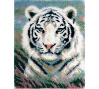 Animal Kit Tufting Complet Portrait Du Tigre Blanc Kit De Crochet À Faire Soi-Même，Ensemble De Broderie，Fabrication De Tapis，Kits De Toile，Travaux D'Aiguille，Artisanat Pour La Décoratio 35x46in