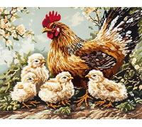 animal Kits de point de croix estampés 11CT,poules et poussins,Pré-Imprimé Point De Croix Diy Art Needlecrafts Kits De Broderie Pour Adultes Débutants,40x50cm