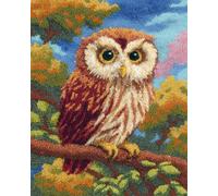 Animal Latch Hook Rug Kit Hibou Dans L'Arbre Kits De Crochets À Loquet Pour Tapis Grands Pour Adultes Débutants，Faire Soi-Même Kit De Fabrication De Tapisserie，Broderie De Coussin De Ca 23x16in
