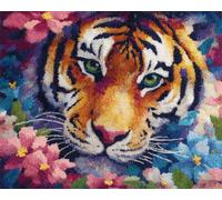 animal Latch Hook Rug Kits for Adults Beginners,Tigres et fleurs,DIY with Printed Canvas Crochet Yarn Handmade Embroidery Crafts Crochet for Home Decoration,90x120cm
