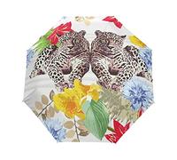 Animal Léopard Tigre Fleur Parapluie Pliant Ouverture et Fermeture Automatique Protection UV Parapluies Pliant Coupe-Vent Ultra-léger pour Voyager Plage Femmes Enfants Fille