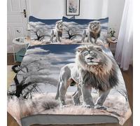 Animal Lion 2 Pièces Housse De Couette Doux Microfibre Coton Parure De Lit Enfants Adulte avec Fermeture Éclair avec Taie d'oreiller Ensembles Housse Couette Single (135x200cm)