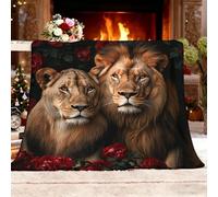 Animal Lion Rose Couverture Double Face Douillette Extra épaisse et Chaude en Sherpa, Brun Couverture Polaire Super Douce pour Canapé ou Salon, 130x150 cm 1 Personnes