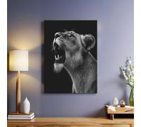 Animal Lion Toile murale Noir 40x30 cm Tableau décoratif imprimé haute définition Cadre bois élégant Décoration murale pour salon chambre cuisine bureau