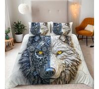 Animal Loup Mécanique Housse de Couette 140x200 cm avec 2 Taie Oreillers 65x65 cm Microfibre Super Douce - Fusion De La Machinerie Et De La Biologie Imprimé 3D Haute Définition,Adultes et Enfants