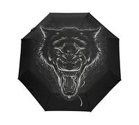 Animal Noir Loup en Colère Parapluie Pliable Pliant à Ouverture Automatique Parapluies Pliant Coupe-Vent pour Voyager Plage Femmes Enfants Homme Fille