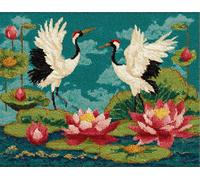 Animal Oiseau Latch Hook Rug Kits for Adults Beginners,Lotus et grue à couronne rouge,DIY with Printed Canvas Crochet Yarn Handmade Embroidery Crafts Crochet for Home Decoration,60x90cm