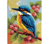 Animal Oiseau Latch Hook Rug Kits for Adults Beginners,oiseau bleu sur une branche,DIY with Printed Canvas Crochet Yarn Handmade Embroidery Crafts Crochet for Home Decoration,55x75cm