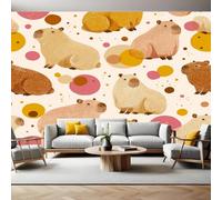 Animal Papier Panoramique Mural Aquarelle capybara marron Papier Peint Intissé Poster Tableaux Muraux Tapisserie Photo pour Salon Canapé TV Fond Décoration Murale 350 x 256 cm