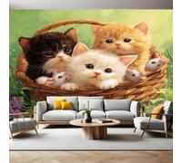 Animal Papier Peint Intissé 200x140 cm Caresser trois chatons Papier Peint Panoramique Mural Affiche Géante Décoration Murale Photo Salon Chambre D'enfant Décor Fond TV