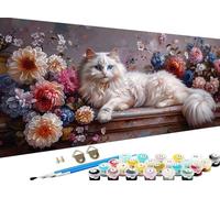 animal Peinture Numero Adulte,Grand Peinture par Numero Adulte chat Motif Désign,DIY Loisirs Créatifs Adultes Artisanat Kit avec Pinceaux Peintures pour Decoration Murale,Sans Cadre 60 x 120cm Z-268