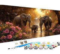 animal Peinture Numero Adulte,Grand Peinture par Numero Adulte éléphant Motif Désign,DIY Loisirs Créatifs Adultes Artisanat Kit avec Pinceaux Peintures,Decoration Murale,Sans Cadre 20 x 40cm Z-238