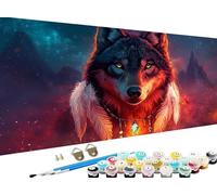 animal Peinture Numero Adulte,Grand Peinture par Numero Adulte Loup Motif Désign,DIY Loisirs Créatifs Adultes Artisanat Kit avec Pinceaux Peintures pour Decoration Murale,Sans Cadre 70 x 140cm Z-550