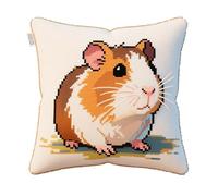 animal Point De Croix Kit Coussin Complet,hamster mignon,Decoration Manuelle Broderie Kit Adulte Art Creatif Cadeau DIY Cross Stitch Embroidery,18x18in