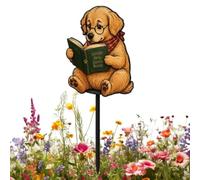 Animal Reading Garden Stake Iron - Fairy Yard Decoration | 30cm iron animal figurine stake for flower pots lawn pathways backyard farmhouse patio terrace party and holiday garden decor