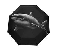 Animal Requin Noir en Colère Parapluie Pliable Pliant à Ouverture Automatique Parapluies Pliant Coupe-Vent pour Voyager Plage Femmes Enfants Homme Fille