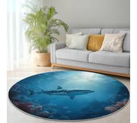Animal Requin Photographie Thème Rond Tapis, 60 x 60 cm Doux et Durable Rond Tapis pour Chambre Entrée Salle à Manger Cuisine, Bleu intérieur Décoration De La Maison