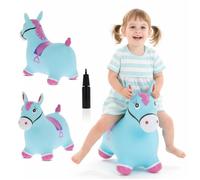Animal sauteur gonflable - Jouet à sauter - Cheval bleu et rose - de 12 mois - caoutchouc de haute qualité - pompe incluse
