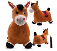 Animal sauteur gonflable - Jouet à sauter - Cheval brun en peluche - de 12 mois - caoutchouc de haute qualité - pompe incluse