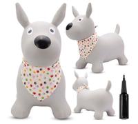Animal sauteur gonflable - Jouet à sauter - Chien gris avec bandana - de 12 mois - caoutchouc de haute qualité - pompe incluse