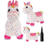 Animal sauteur gonflable - Jouet à sauter - Licorne blanche avec étoiles - de 12 mois - caoutchouc de haute qualité - pompe incluse