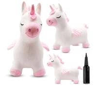 sun baby Animal Sauteur Gonflable, Jouet Enfant 1 an pour l'intérieur et l'extérieur, Design Ergonomique, Pompe Manuelle Incluse (Licorne Blanche en Peluche avec des Ailes)