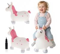 Animal sauteur gonflable - Jouet à sauter - Licorne blanche et rose - de 12 mois - caoutchouc de haute qualité - pompe incluse