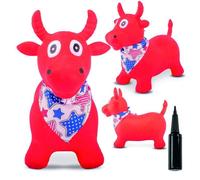 Animal sauteur gonflable, jouet enfant 1 an pour l'intérieur et l'extérieur, pompe manuelle incluse (Taureau rouge)