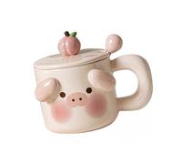 Animal Shape Cartoon Coffee Mug with Spoon Lid Cute Pig Milk Cup for Office and School