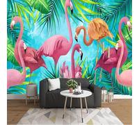 Animal Stéréoscopique Flamant Rose Feuilles Vertes Papier Peint 3D Soie Texturée Haut De Gamme Salon Canapé Chambre À Coucher Salle Manger Murale-430cm×300cm