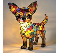 Animal Table Lamp Series Stained Resin Ornaments Night Light with USB Bohemian Furniture Decor Christmas Sculpture Desk Lamp Gift, Chihuahua