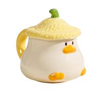 Animal Tableware - Ceramic Duck Mug, Cartoon Cup | 400ml Handcrafted Ceramic Drinkware with Hat Lid, Creative Hand-Painted Coffee Cup with Handle for Milk Latte | Fun Cartoon Kitchen Accessories