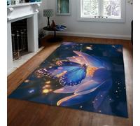 Animal tapis 180x300cm - Dream Small carpette for salon chambre cuisine Machine lavable antiderapant Blue Purple Water Lily Butterfly Pattern Throw descente de lit entree Coffee Table moderne