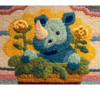 Animal Tapis Noué A Fairerhinocéros De Dessin Animé Kit De Tapis À Crochet À Faire Soi-Même,Set Fabrication De Tapisserie,Kits De Broderie Au Point De Croix,Travaux D'Aiguille,Artis 21x29in